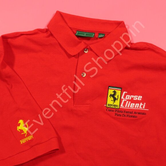 Vintage Ferrari Polo Shirt Mens L Red Corse Clienti Pista Di Fiorana Mesh Cotton